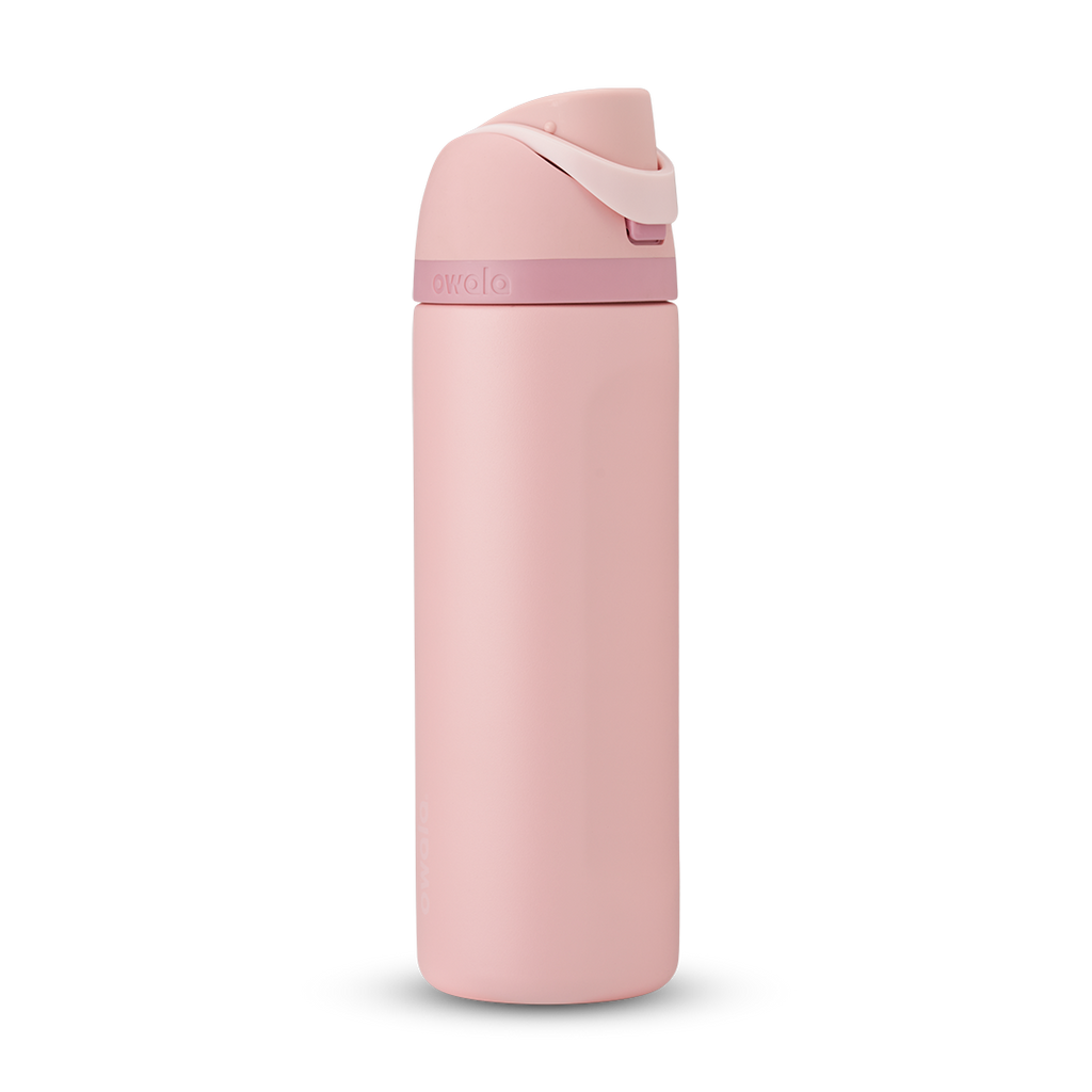 Owala FreeSip 24oz in Out of the Blue, periwinkle blue insulated bottle with matching blue-lavender flip cap and carry loop