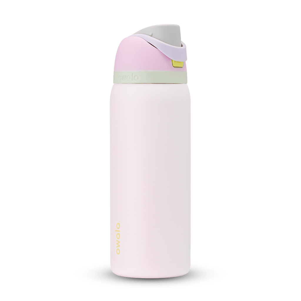 Owala FreeSip 24oz in Out of the Blue, periwinkle blue insulated bottle with matching blue-lavender flip cap and carry loop