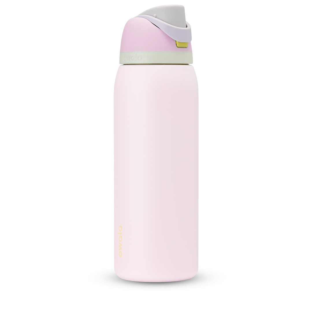 Owala FreeSip 24oz in Out of the Blue, periwinkle blue insulated bottle with matching blue-lavender flip cap and carry loop