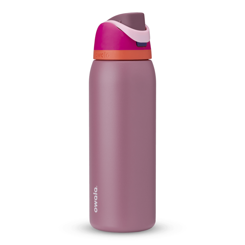 Owala FreeSip 24oz in Out of the Blue, periwinkle blue insulated bottle with matching blue-lavender flip cap and carry loop