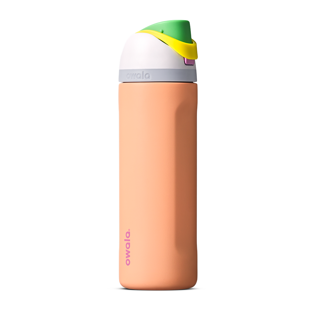 Owala FreeSip 24oz in Out of the Blue, periwinkle blue insulated bottle with matching blue-lavender flip cap and carry loop